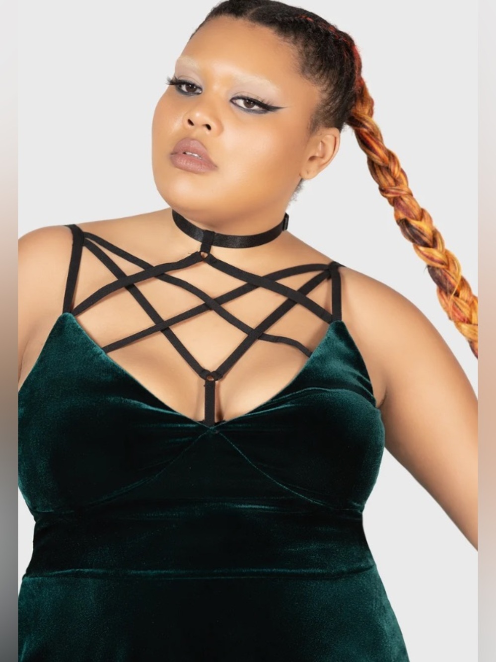 Killstar Magica Skater Dress with Hexagram Strap in Velvet Emerald Plus Size 4X - Picture 14 of 16